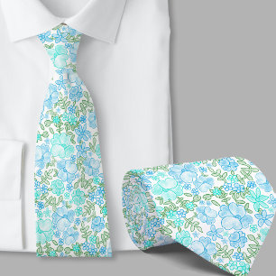 Stylish Teal Floral Pattern Necktie