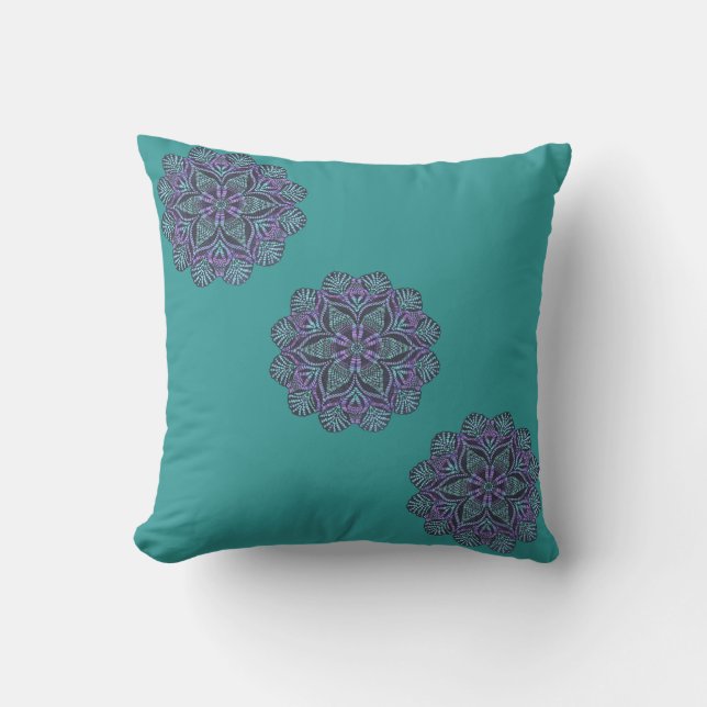 Stylish teal floral pattern pillow (Front)