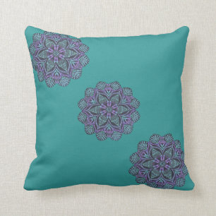Stylish teal floral pattern pillow