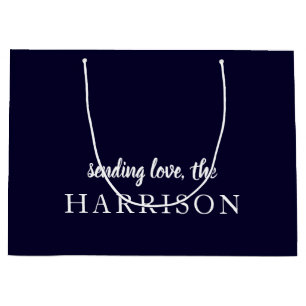 Stylish Teal Modern Minimal Trendy Blue Name  Large Gift Bag
