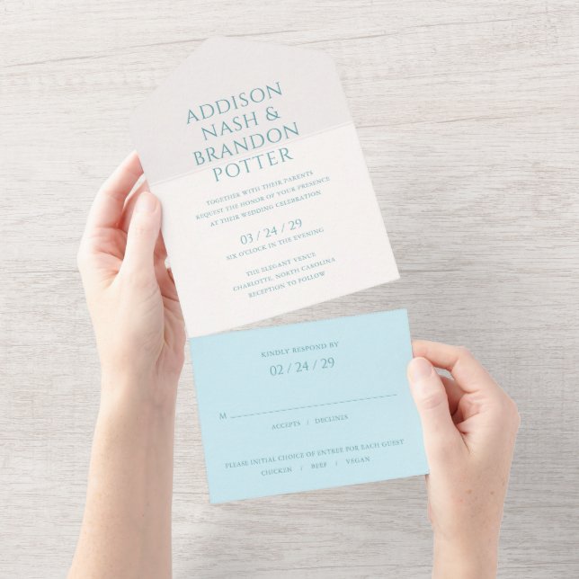 Stylish Teal Modern Wedding All In One Invitation (Tearaway)