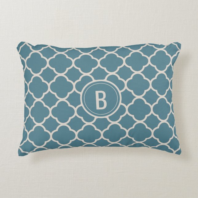 Stylish Teal MonogramQuatrefoil Pattern Decorative Decorative Cushion (Front)