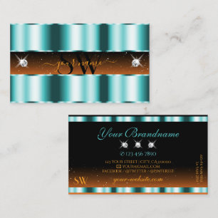 Stylish Teal Orange Black Sparkle Jewels Initials Business Card