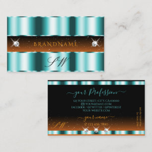Stylish Teal Orange Black Sparkle Jewels Monogram Business Card
