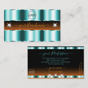 Stylish Teal Orange Black Sparkle Jewels with Logo Business Card