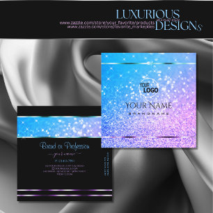 Stylish Teal Purple Glitter Sparkle Stars add Logo Square Business Card