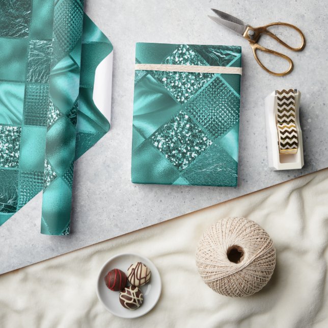 Stylish Teal Shimmer Glitter and Foil Diamonds Wrapping Paper (Crafts)