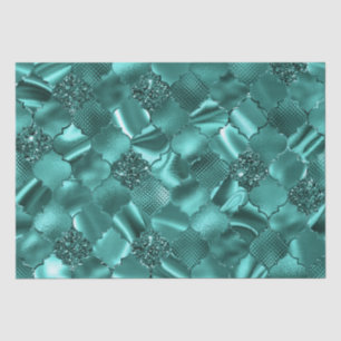 Stylish Teal Shimmer Glitter and Foil Quatrefoil Tissue Paper