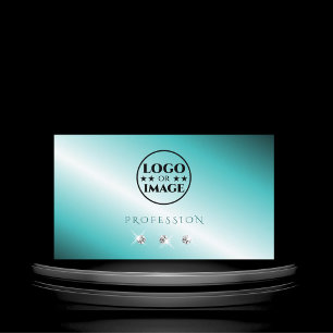 Stylish Teal Silver Sparkling Diamonds with Logo Business Card