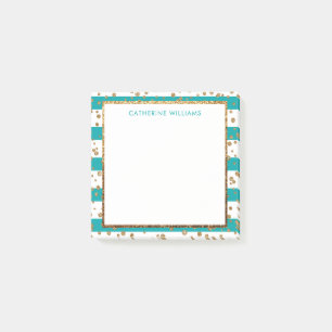 Stylish Teal White Stripe Gold Glitter Confetti Post-it Notes
