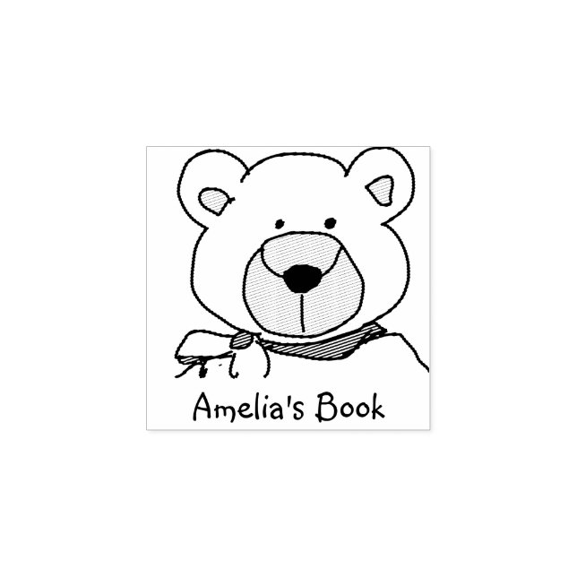 Stylish Teddy Bear Bookplate  Rubber Stamp (Imprint)