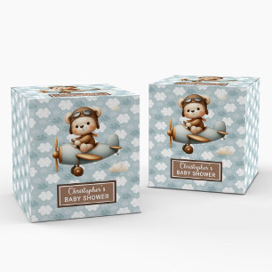Stylish Teddy Bear Pilot Blue Party Favor Box