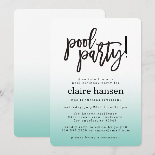 Stylish Teen Pool Party Birthday Invitation (Front/Back)