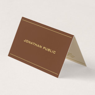 Stylish Template Gold Text Chocolate Brown Folded Business Card