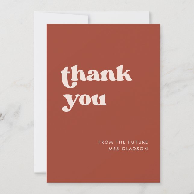 Stylish Terracotta Bridal Shower Thank you card (Front)