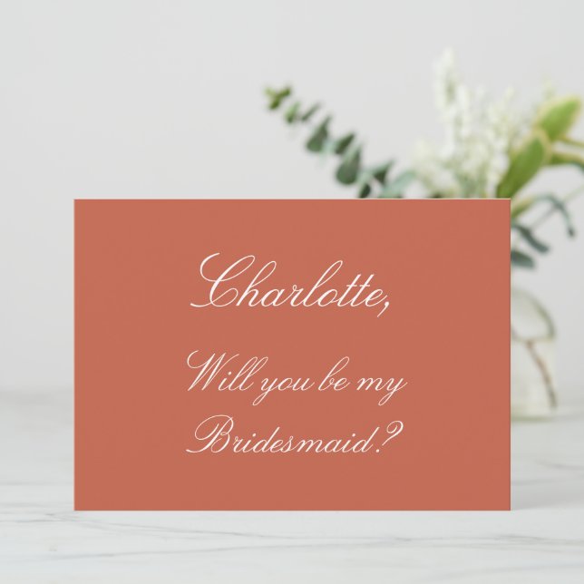 Stylish Terracotta Bridesmaid Proposal Invitation (Standing Front)