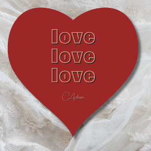 Stylish Terracotta Clean 3 x Love   Red Velvet Heart Sticker