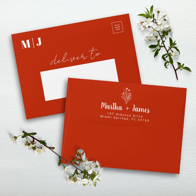 Stylish Terracotta Floral Boho Wedding Invitation Envelope (Creator Uploaded)