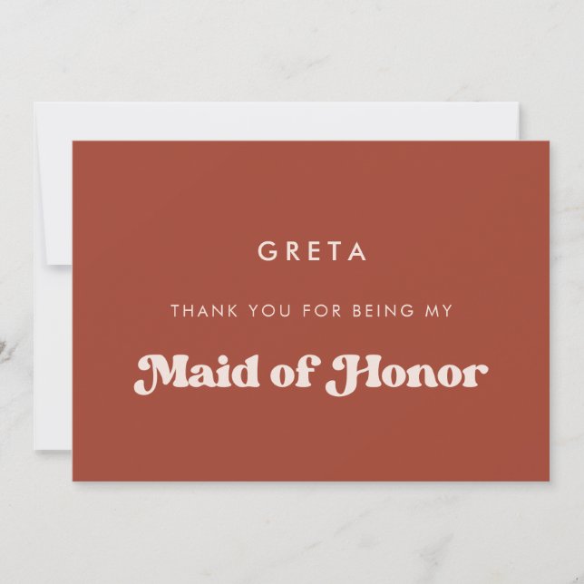 Stylish Terracotta Maid of honour thank you card (Front)