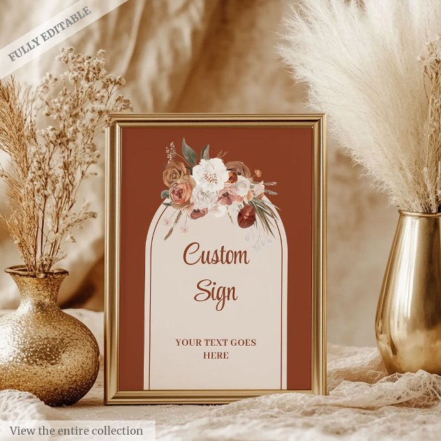 Stylish Terracotta Pampas Sage Boho Arch Custom  Poster (Stylish Terracotta Pampas Sage Boho Arch Custom Sign)