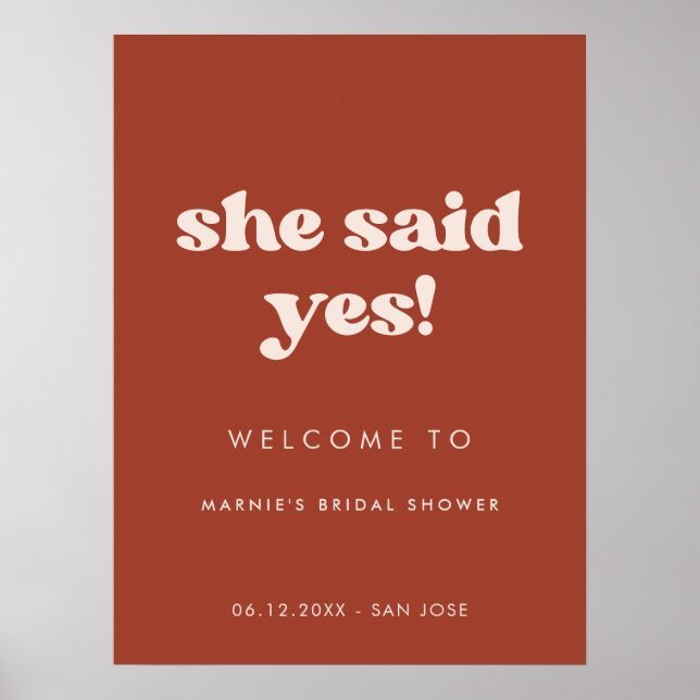 Stylish Terracotta She said yes Bridal Shower Poster (Front)