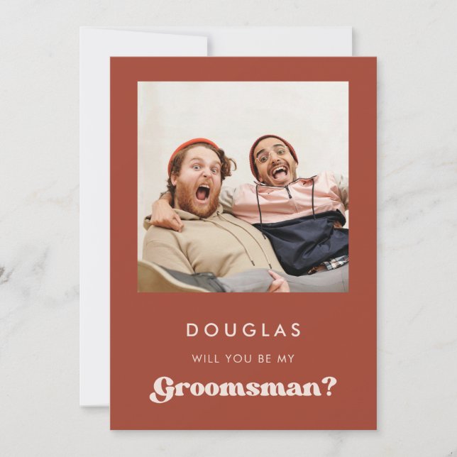 Stylish Terracotta Will you be my groomsman card (Front)