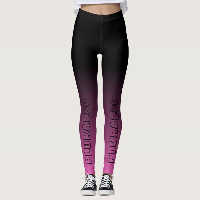 Stylish text gradient black pink workout leggings (Front)