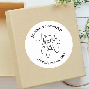 Stylish Thank You Calligraphy Wedding Favour Classic Round Sticker