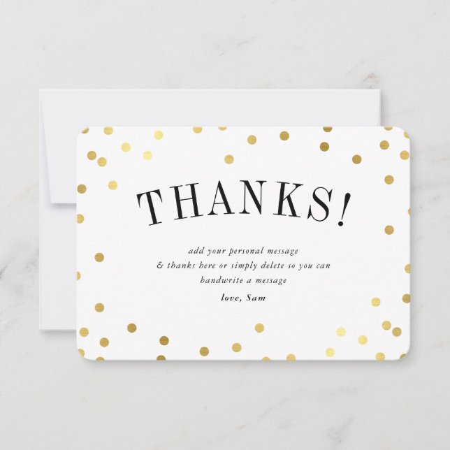 STYLISH THANK YOU cute gold confetti spots Invitation (Front)
