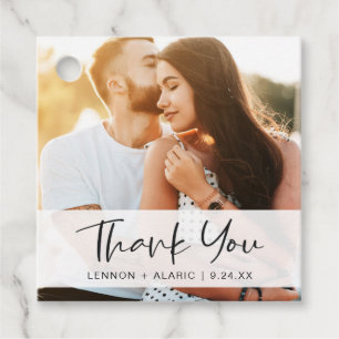 Stylish Thank You Dark Text Personalised Photo Favour Tags