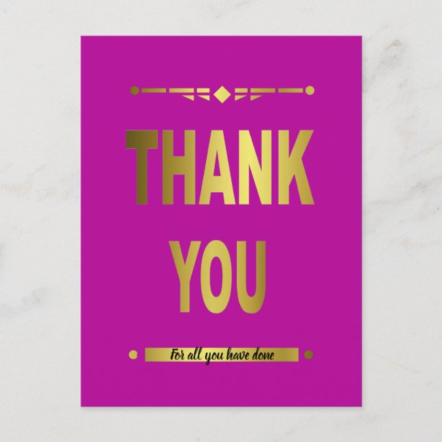 Stylish Thank You Gold Typography Postcard (Front)