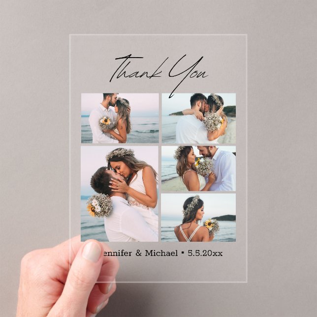stylish thank you modern script 5 photos wedding  acrylic invitations (Insitu (Handheld))