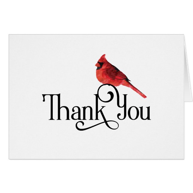 Stylish Thank You with Red Cardinal Bird on White (Front Horizontal)