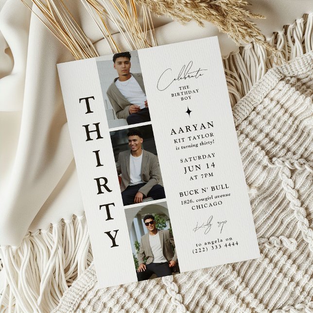 Stylish THIRTY Photo Strip 30th Birthday  Invitation (Creator Uploaded)