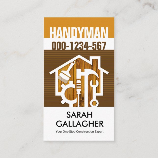 Stylish Timber Home Repair Tools Business Card (Front)