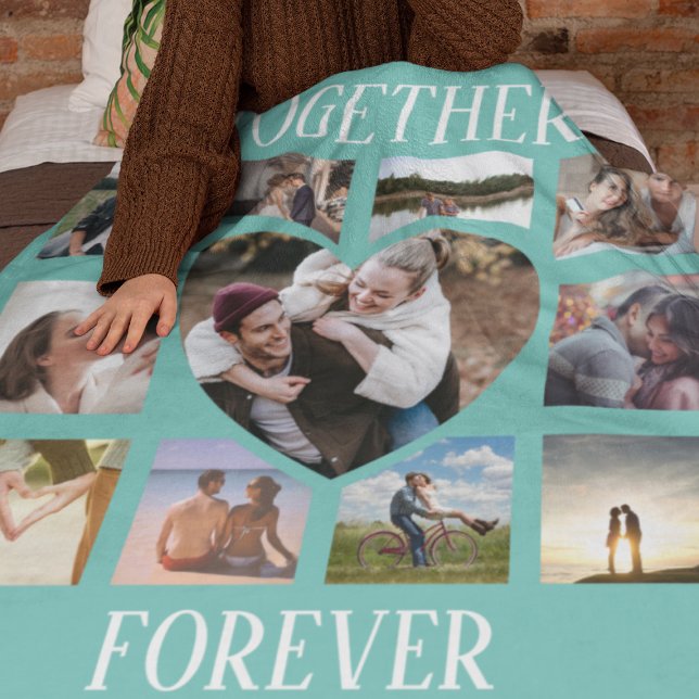 Stylish Together Forever | Heart Photo Collage Fleece Blanket (Creator Uploaded)