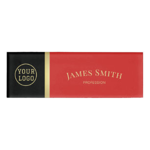 Stylish Tomato Red And Black: Luxury Business Logo Name Tag