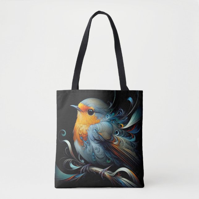 Stylish Tote Bag, Medium Robin Bird print Bag (Front)