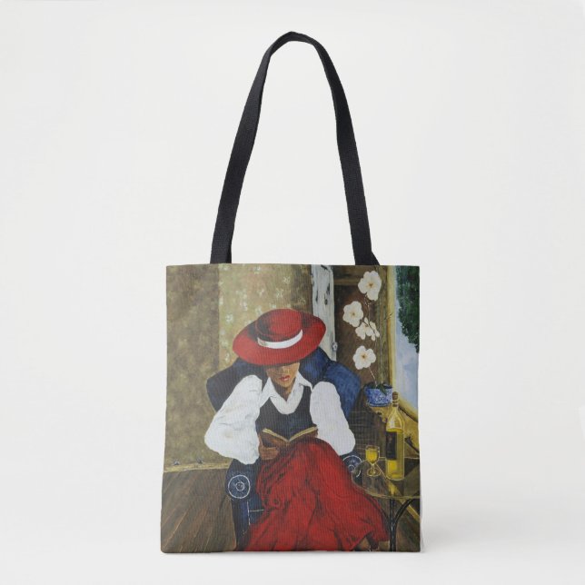 Stylish tote featuring the Red Hat collection. (Front)