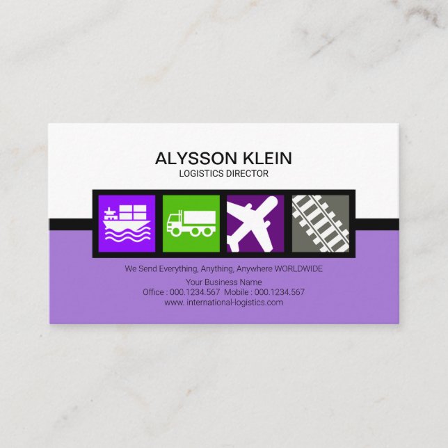 Stylish Transportation Mode Placard Logistics Business Card (Front)