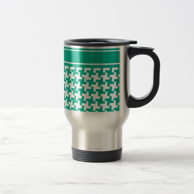 Stylish Travel Mug, Emerald Green Dogtooth Check Travel Mug (Right)