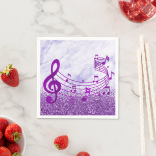 Stylish Treble Clef Musical Note Purple Glitter Napkin