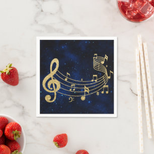 Stylish Treble Clef Musical Notes Blue Gold Napkin