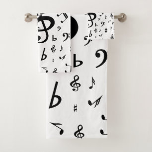 Stylish Treble Clef Wave Black and White Bath Towel Set