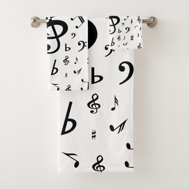Stylish Treble Clef Wave Black and White Bath Towel Set (Insitu)