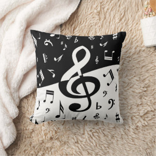 Stylish Treble Clef Wave Black and White Cushion