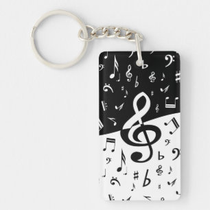 Stylish Treble Clef Wave Black and White Key Ring