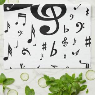 Stylish Treble Clef Wave Black and White Tea Towel