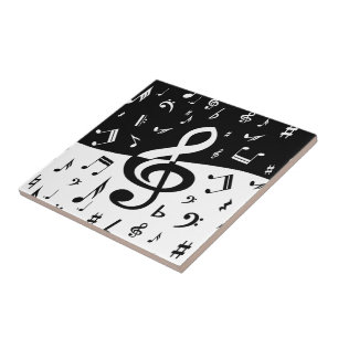 Stylish Treble Clef Wave Black and White Tile