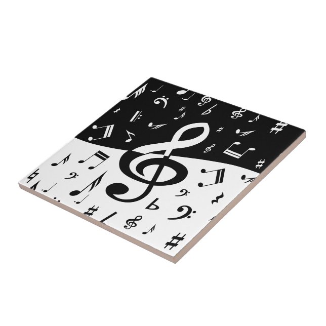 Stylish Treble Clef Wave Black and White Tile (Side)